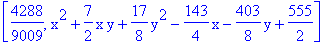 [4288/9009, x^2+7/2*x*y+17/8*y^2-143/4*x-403/8*y+555/2]